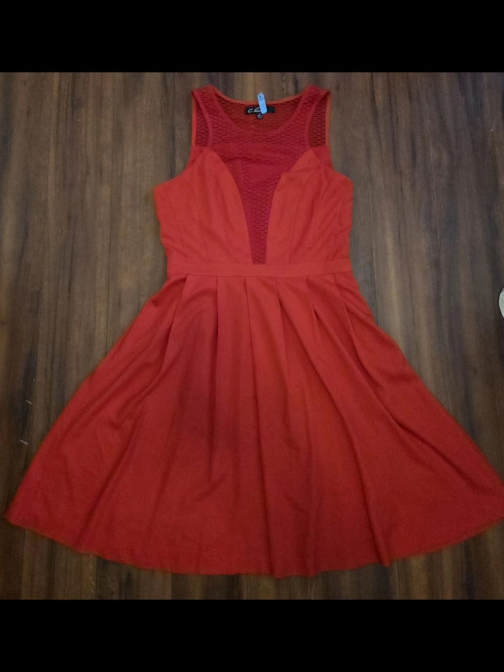 Beautiful C. Luce Red Fit-and-Flare Dress with Mesh Bodice And Side Zipper Small
